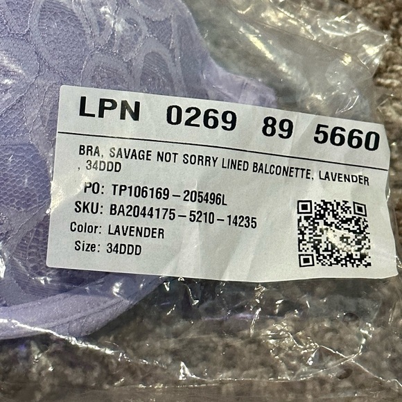 NWT Savage X Fenty 34DDD Lavender Lined Balconette Bra - Picture 6 of 6